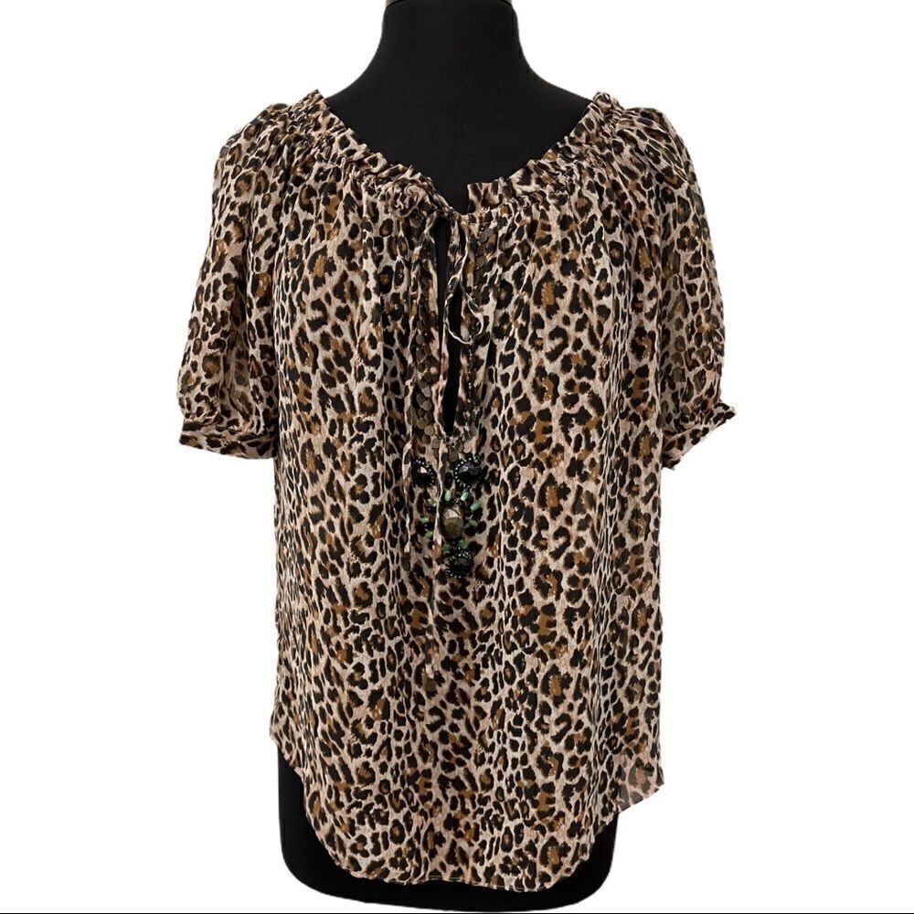 VS Moda International Silk Leopard Print Top Sz M